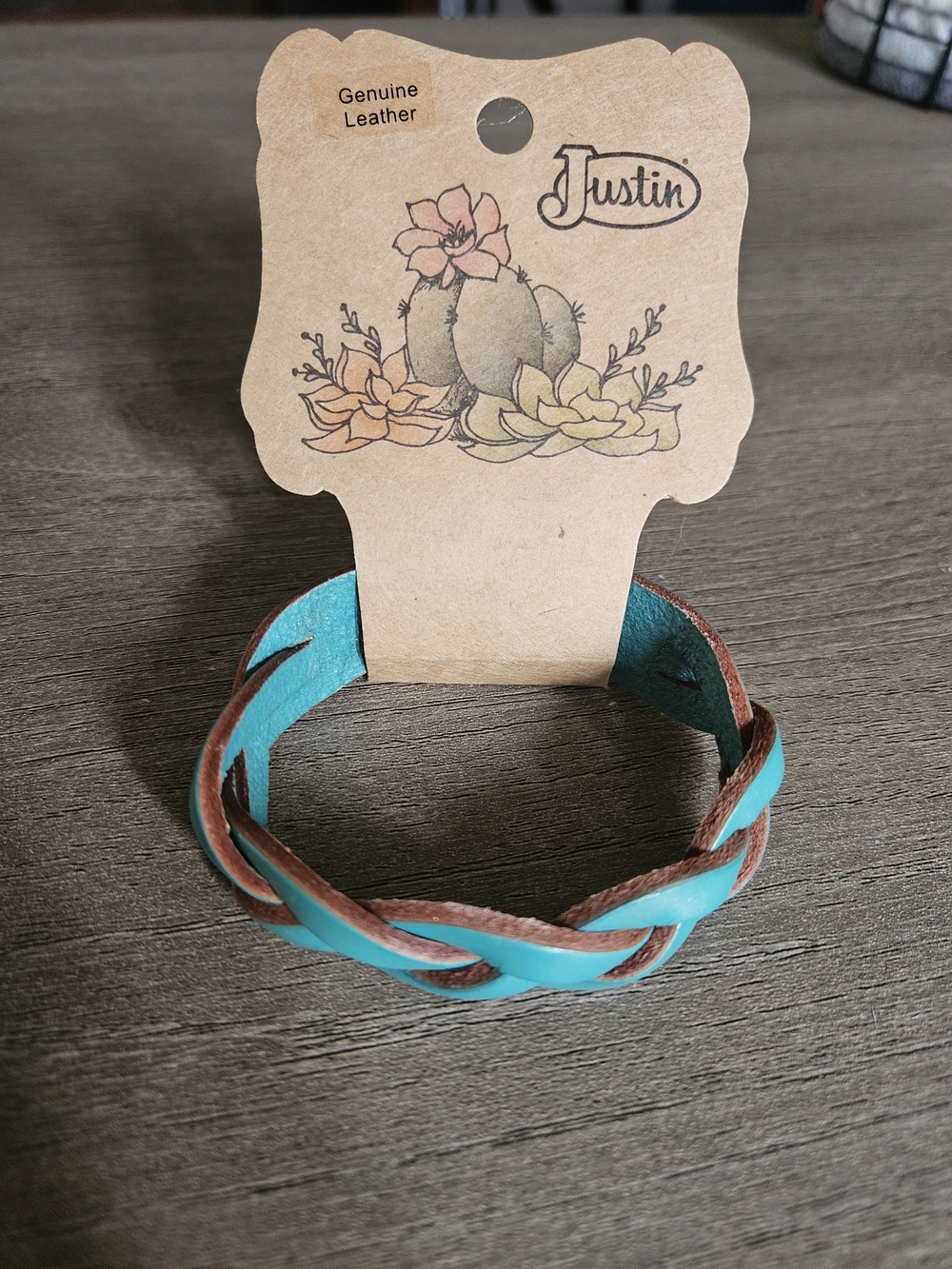 Justin Boots Women's Braided Leather Bracelet - Turquoise and Brown